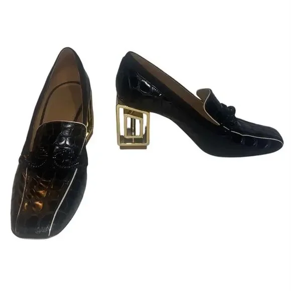 Tory Burch Jessa 75 Metal Heel Loafer Pumps In Black Patent Leather Heels Sz 8.5 - Picture 1 of 7